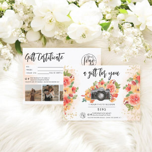 logo de certificat cadeau or floral photographe