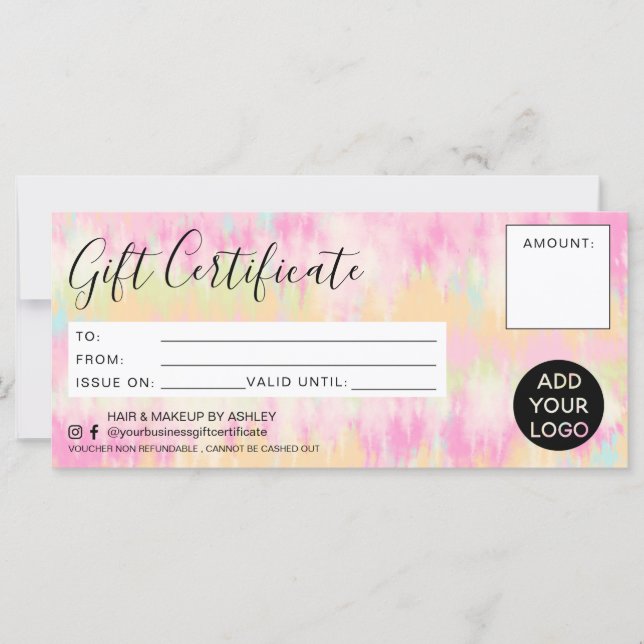 logo de certificat cadeau teint en tie dye pastel  (Devant)