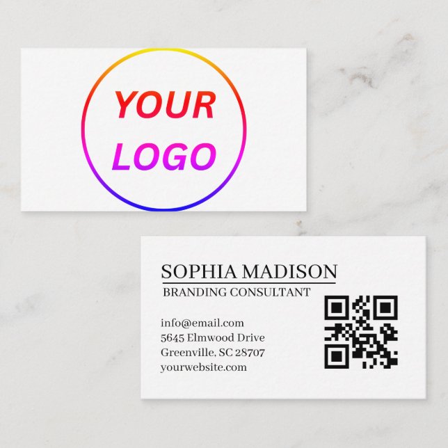 Logo de code QR scannable Carte de visite blanche  (Devant / Derrière)