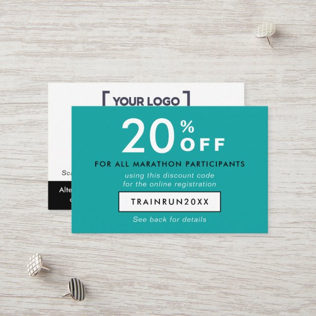 Logo de coupon de réduction Turquoise Moderne QR  (Devant/Arrière en situation)