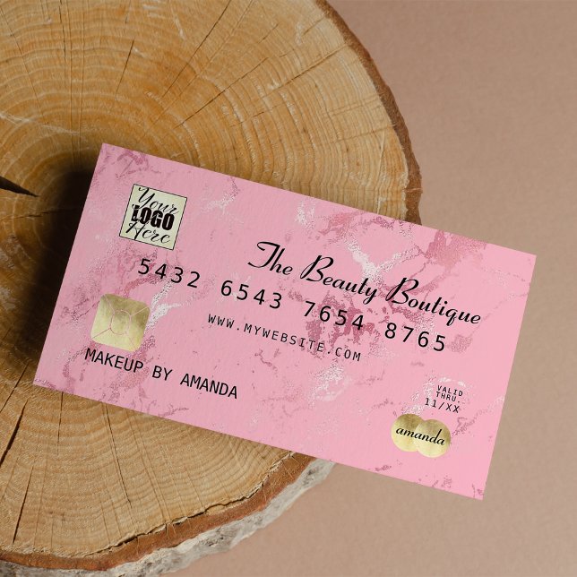 Logo de la carte de crédit en marbre rose Rose Gol (Pink Rose Gold Luxury Marble Credit Card Logo )