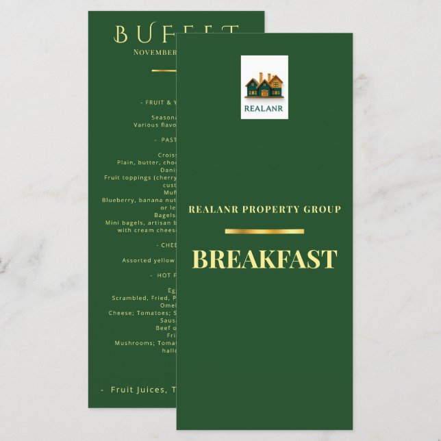 Logo de la carte de menu du petit déjeuner d'entre (Devant / Derrière)
