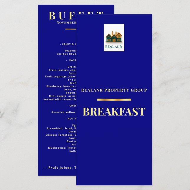Logo de la carte de menu du petit déjeuner d'entre (Devant / Derrière)