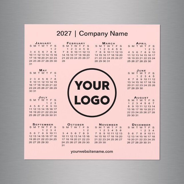 Logo de la société de calendrier 2027 Magnet Rose  (2027 Calendar Company Logo Coral Pink Magnet in situ)