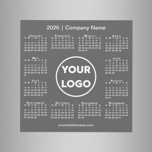 Logo de la société de calendrier moderne 2026 Magn (Modern 2026 Calendar Company Logo Dark Gray Magnet, in situ)