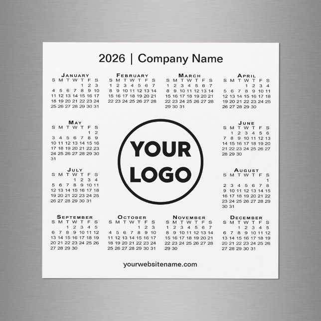 Logo de la société du calendrier moderne 2026 sur  (Modern 2026 Calendar Company Logo on White Magnet, in situ)