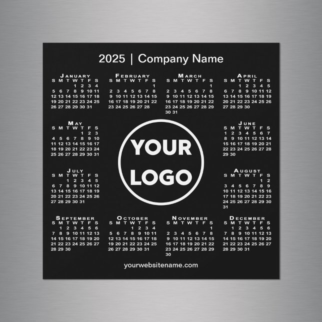 Logo de l'entreprise Calendrier 2025 sur Black Mag (Modern 2025 Calendar Company Logo on Black Magnet in situ)