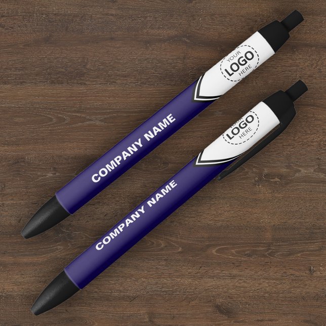 Logo de l'entreprise et stylo bleu texte (Créateur téléchargé)