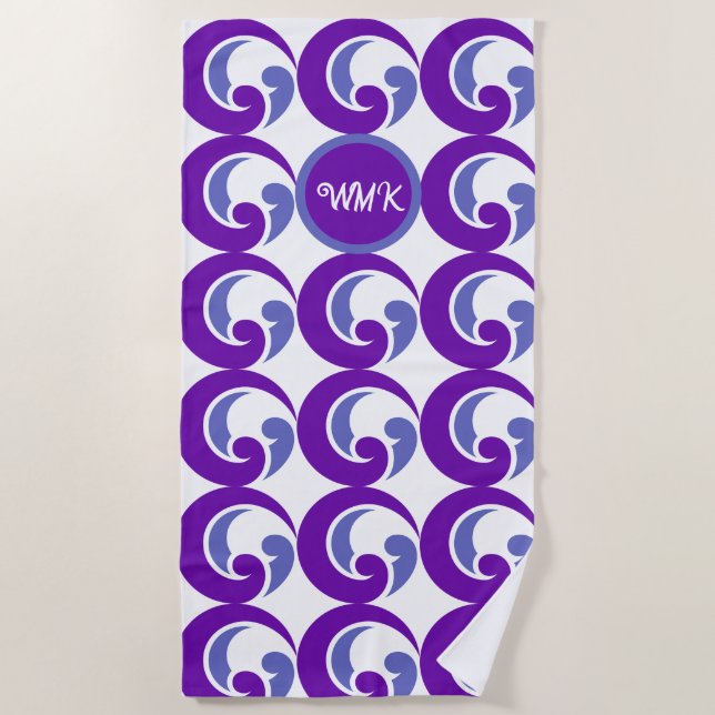 Logo de l'onde violette serviette de plage Monogra (Devant)