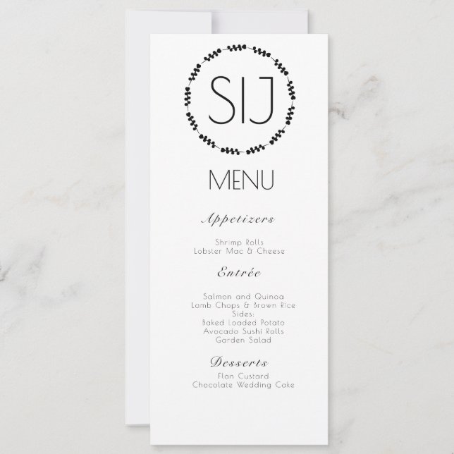 Logo de mariage cœur branche Menu de dîner minimal (Devant)