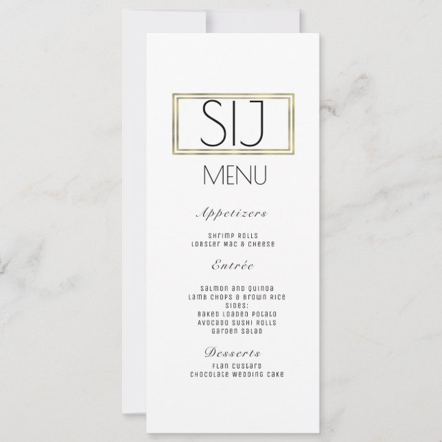 Logo de mariage Menu de dîner à bordure en faux or (Devant)