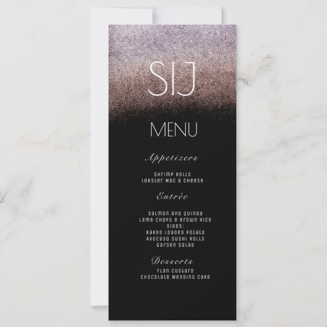 Logo de mariage ombré pailleté violet BW Menu du d (Devant)