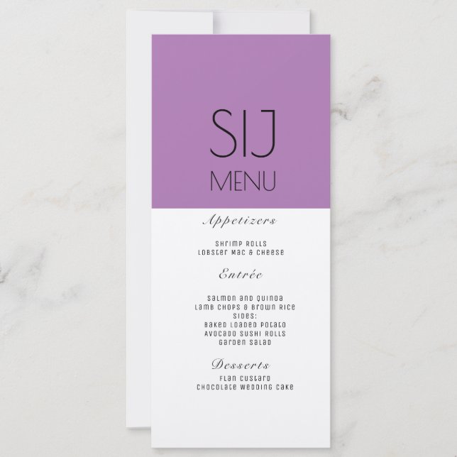 Logo de mariage simple bloc de couleur violet menu (Devant)