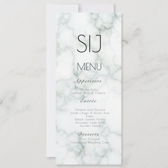 Logo de mariage simple menu de dîner en marbre bét (Devant)