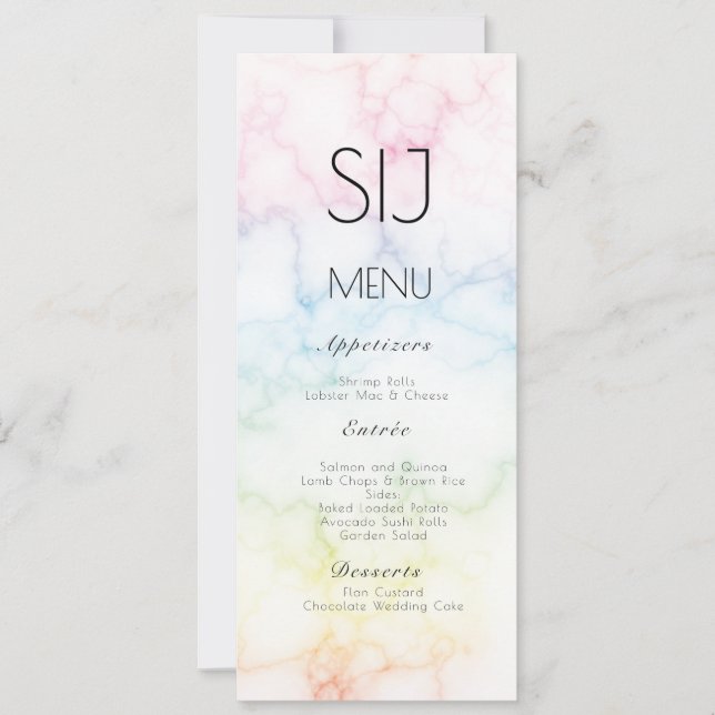 Logo de mariage simple menu de dîner en marbre bét (Devant)