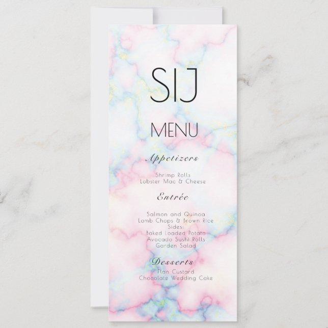 Logo de mariage simple menu de dîner en marbre bét (Devant)