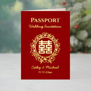 Logo de passeport rouge faire-part de mariage chin