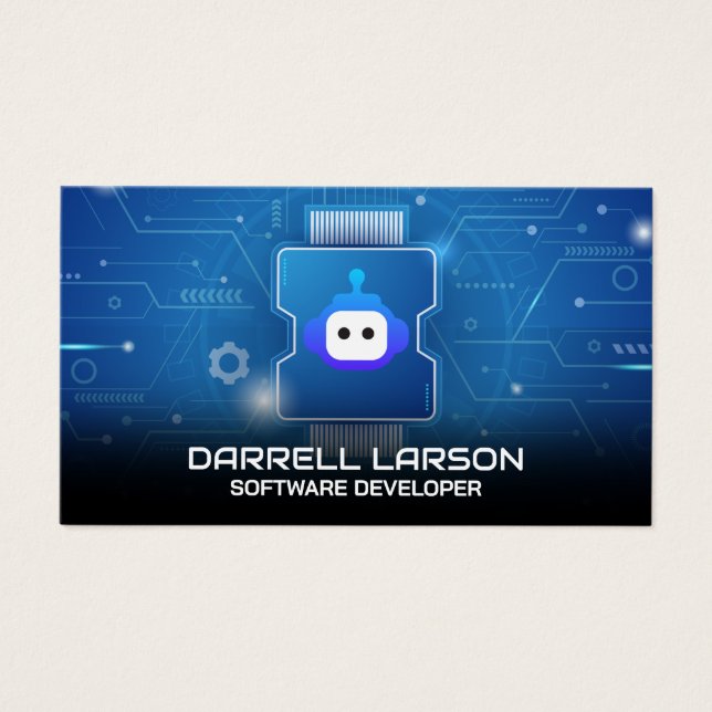 Logo de robot | Carte de circuit bleu  (Devant)