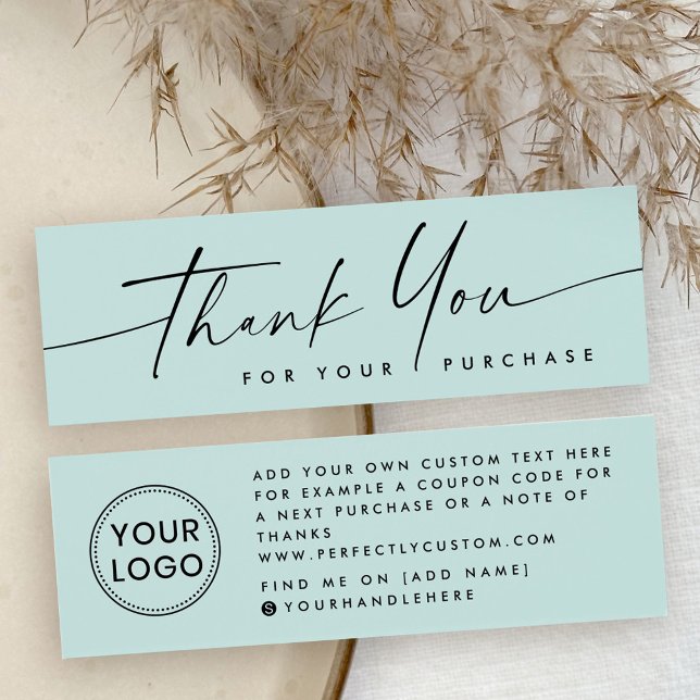 Logo de script manuscrit bleu merci insérer carte (Handwritten script logo blue thank you insert card)