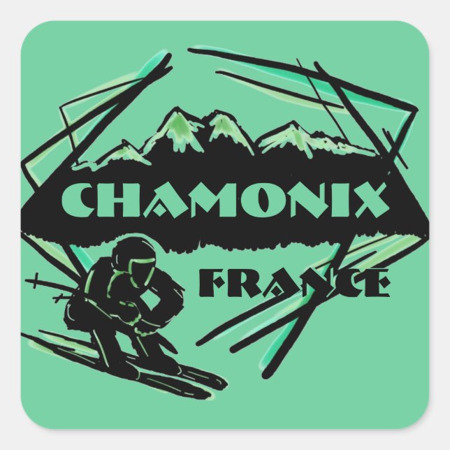 Logo de ski vert de Chamonix France autocollants d (Devant)