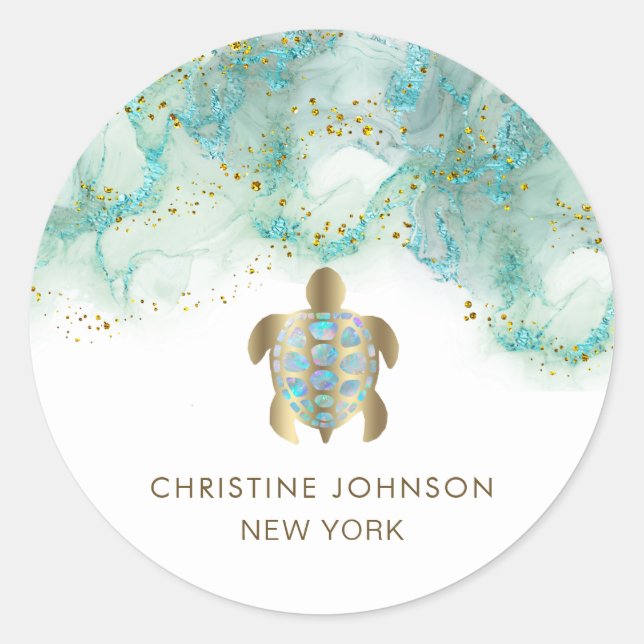 logo de tortue autocollant rond classique (Devant)