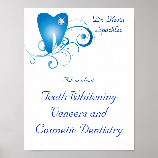 Logo Dentiste Poster Dent Blue Swirls Diamond (Devant)