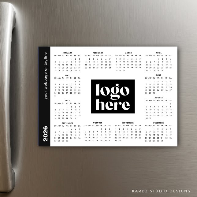 Logo d'entreprise 2026 blanc Calendrier magnétique (Magnet card shown in 5 x 7 inches.)