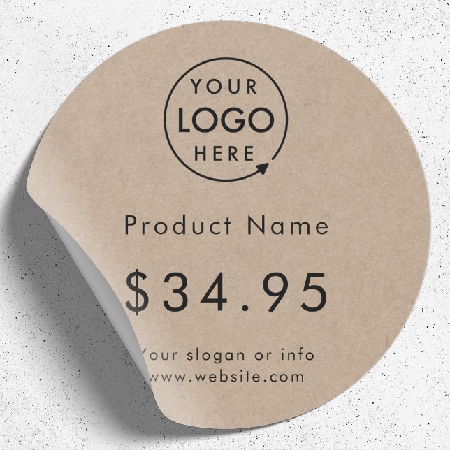 Logo d'entreprise | Autocollant de balise de prix  (Upload your logo to create a custom branded rustic kraft price tag sticker)