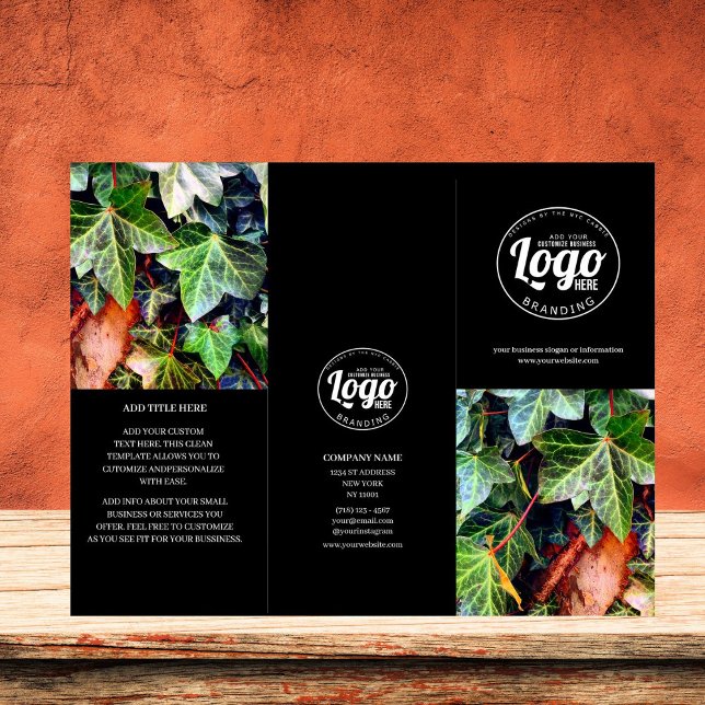Logo d'entreprise et photo Black Trifold Brochure (business brochure )