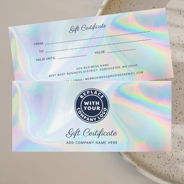 Logo d'entreprise Holographique Certificat cadeau  (Business Logo Holographic Gift Certificate Custom)