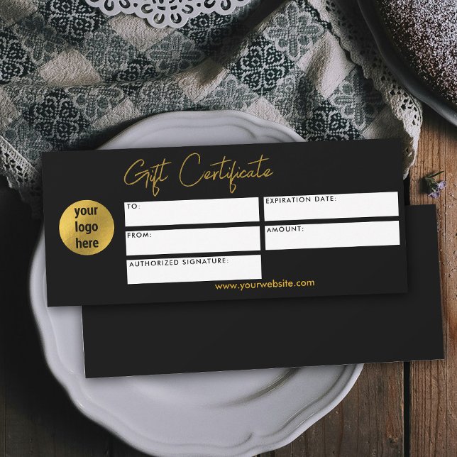 Logo d'entreprise moderne certificat cadeau Black  (Modern Business Logo Gift Certificate Black Gold)