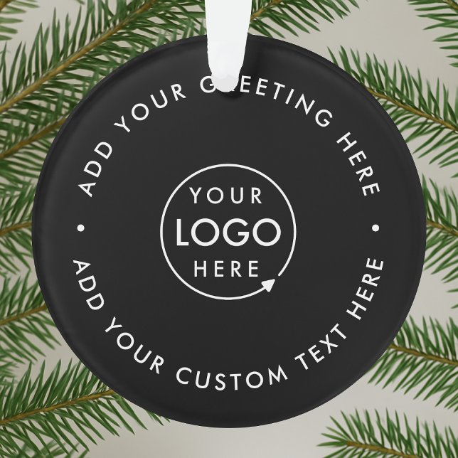 Logo d'entreprise | Noir moderne minimaliste Noël (Business Christmas ornament by Guava, featuring minimalist black acrylic design and custom logo)