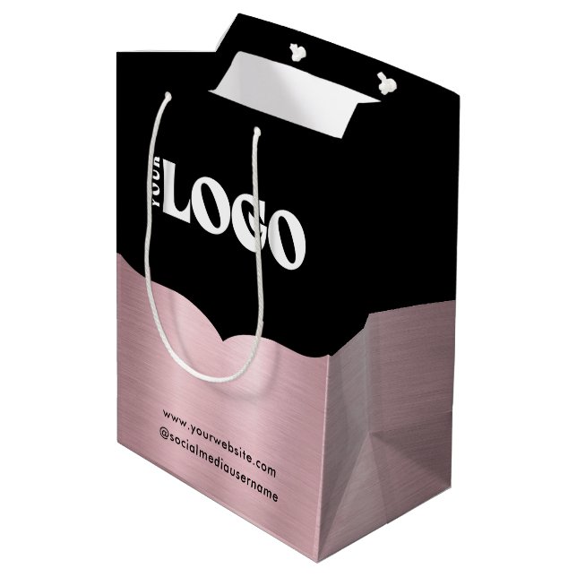 Logo d'entreprise Rose en métal noir sac cadeau en (Dos Angle)