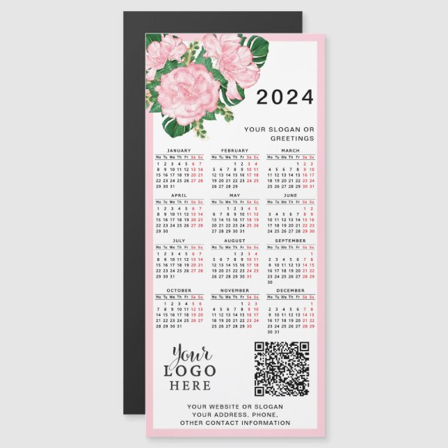Logo du calendrier 2024 QR Code rose blanc floral (Devant / Derrière)