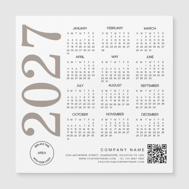 Logo du calendrier 2027 Code QR Neutre Taupe Entre (Devant)