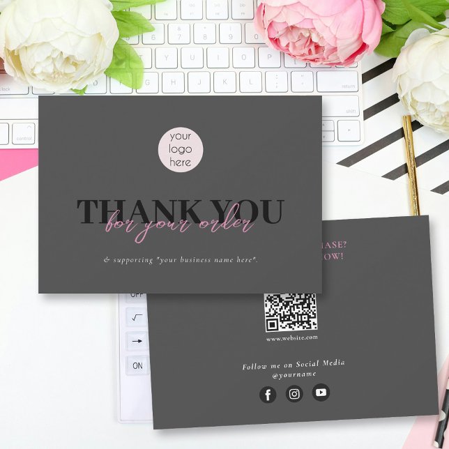 Logo du Merci d'affaires rose noir Réseaux sociaux (Black Pink Business Thank You Logo Social Media)