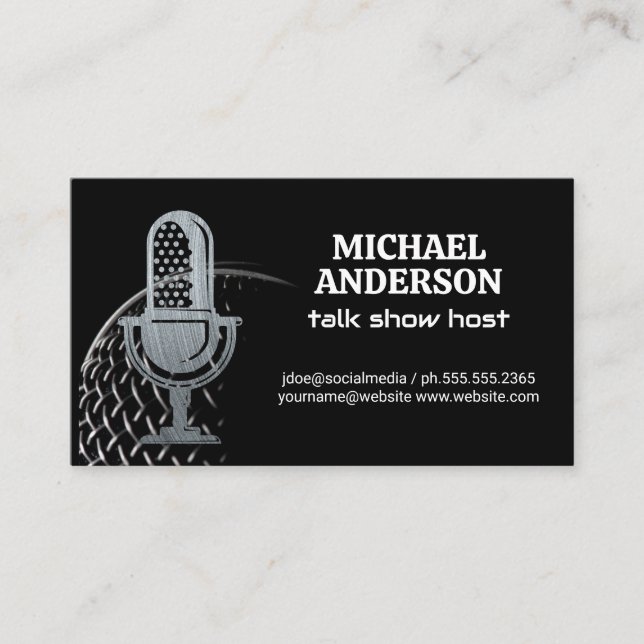 Logo du microphone métallique | Carte de visite hô (Devant)