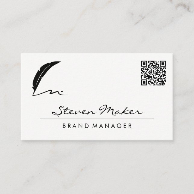 Logo du stylo plume | Carte de visite de code QR (Devant)