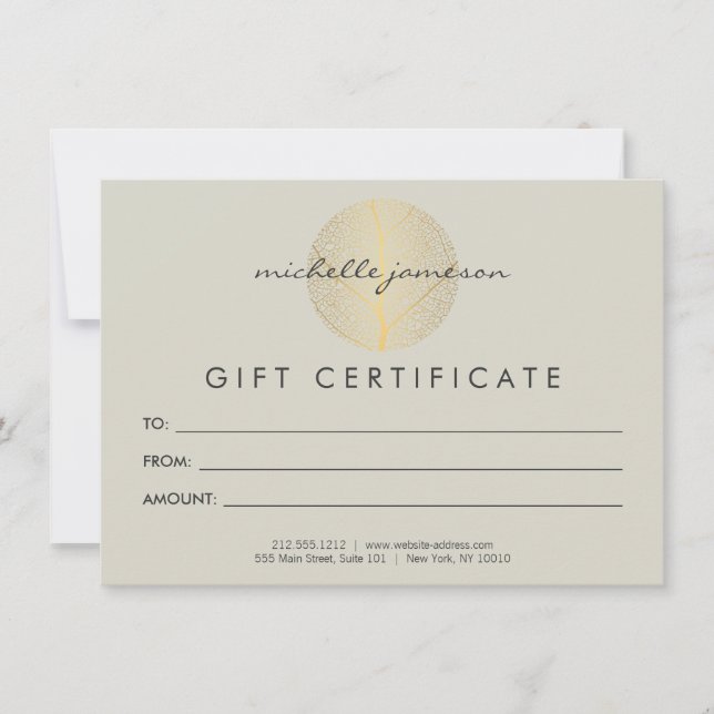 Logo Elegant Gold Leaf sur le certificat cadeau Ta (Devant)