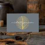 Logo Elegant Gold Leaf sur Slate Carte de visite<br><div class="desc">Un élégant motif de feuille d'or imitation placé dans un cercle avec votre nom ou nom d'entreprise sur le dessus crée un logo intrigant et sophistiqué pour votre marque. © 1201AM CREATIVE</div>