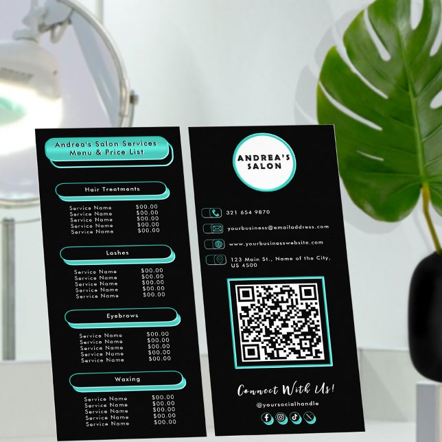 Logo et code QR Menu des services de salon de beau (Créateur téléchargé)