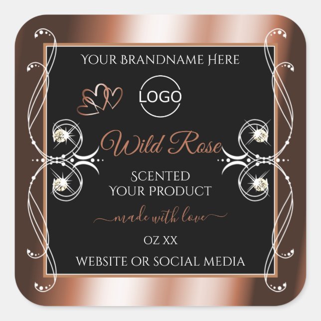 Logo Étiquette de décoration Rose noir luxueux (Devant)