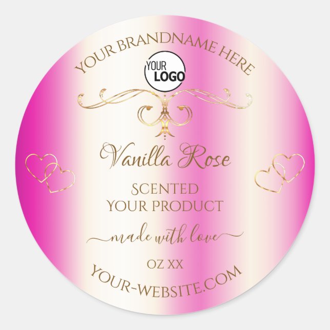 Logo Étiquette de luxe Girly Pink Gold Ornate (Devant)