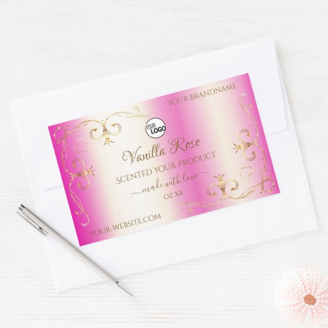 Logo Étiquette de luxe Girly Pink Gold Ornate (Enveloppe)