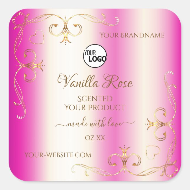 Logo Étiquette de luxe Girly Pink Gold Ornate (Devant)