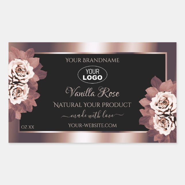 Logo Étiquette de luxe Rose Gold Black Floral (Devant)