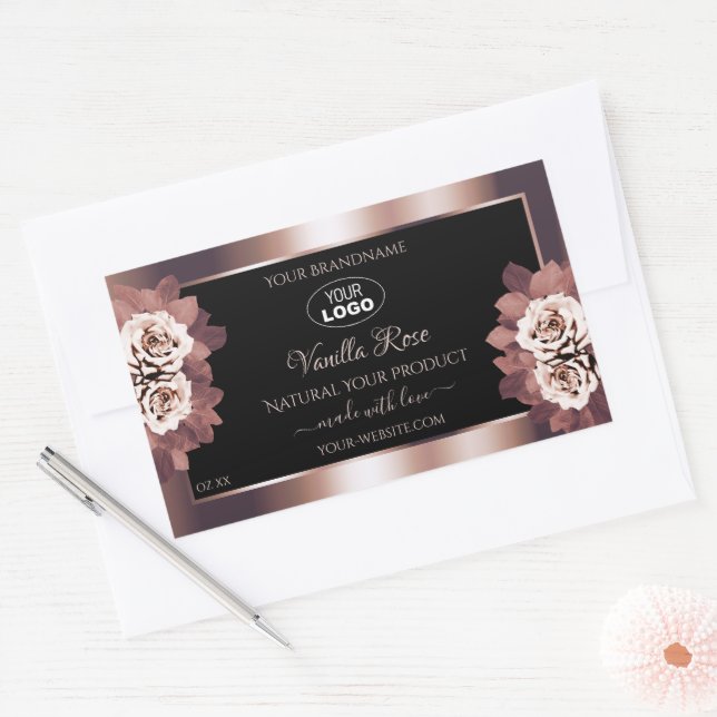 Logo Étiquette de luxe Rose Gold Black Floral (Enveloppe)