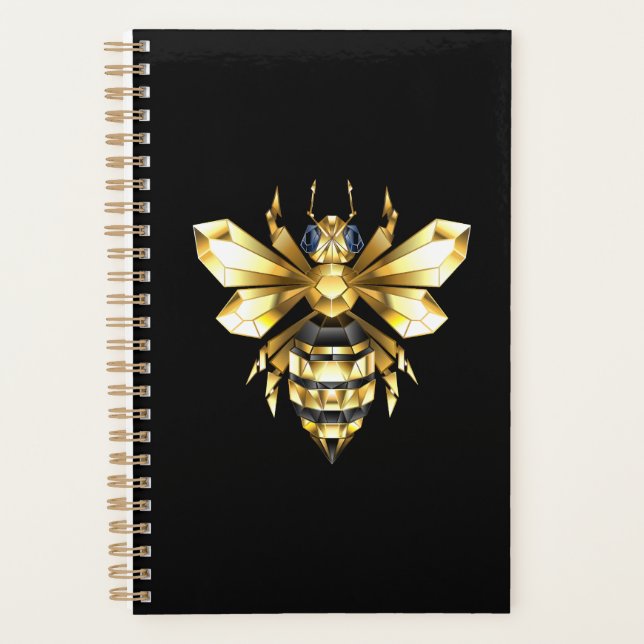 Logo Faux Gold Foil Bee Polygonal sur Noir (Devant)