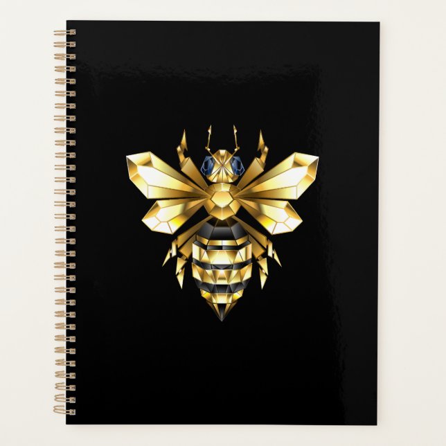 Logo Faux Gold Foil Bee Polygonal sur Noir (Devant)