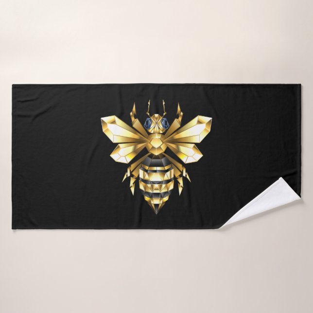 Logo Faux Gold Foil Bee Polygonal sur Noir (Serviette de bain)